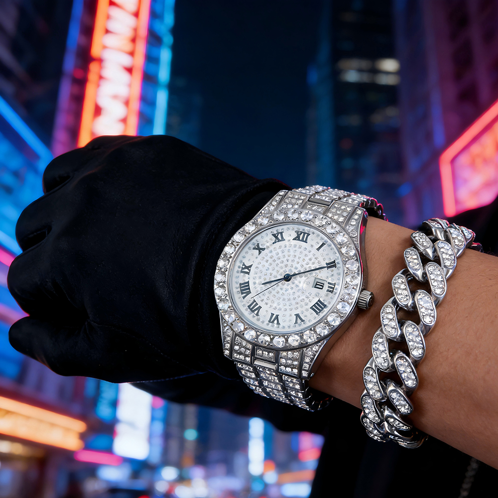 Luxury Watch Collection - 1 Hip-hop Full Diamond Silver Quartz