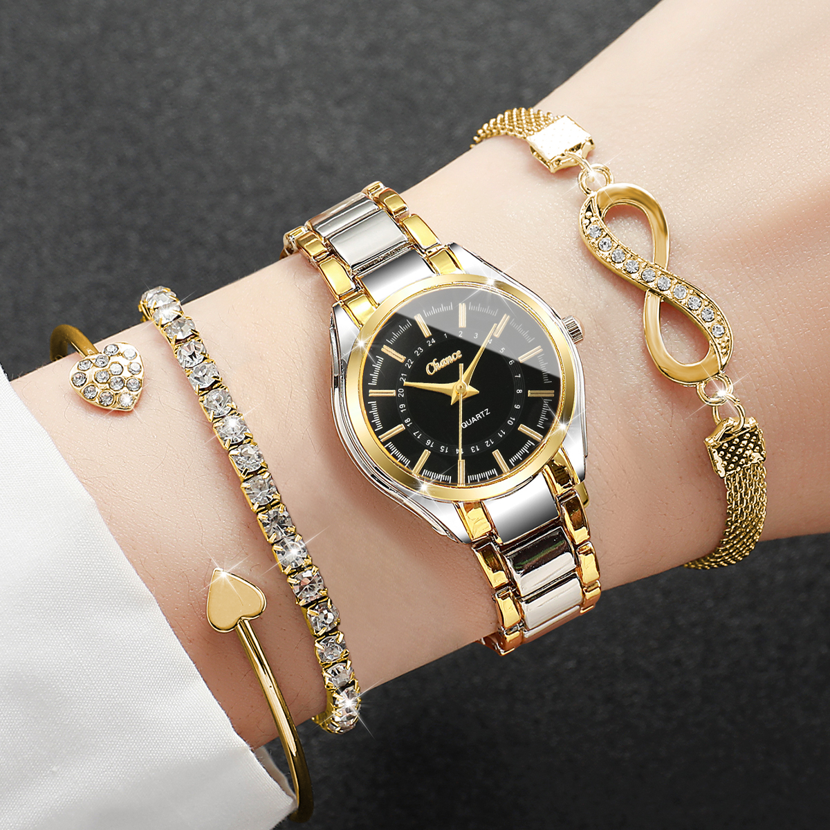 Luxury Watch Travel Case - 4PCS Elegant Women Watches Bracelets Set