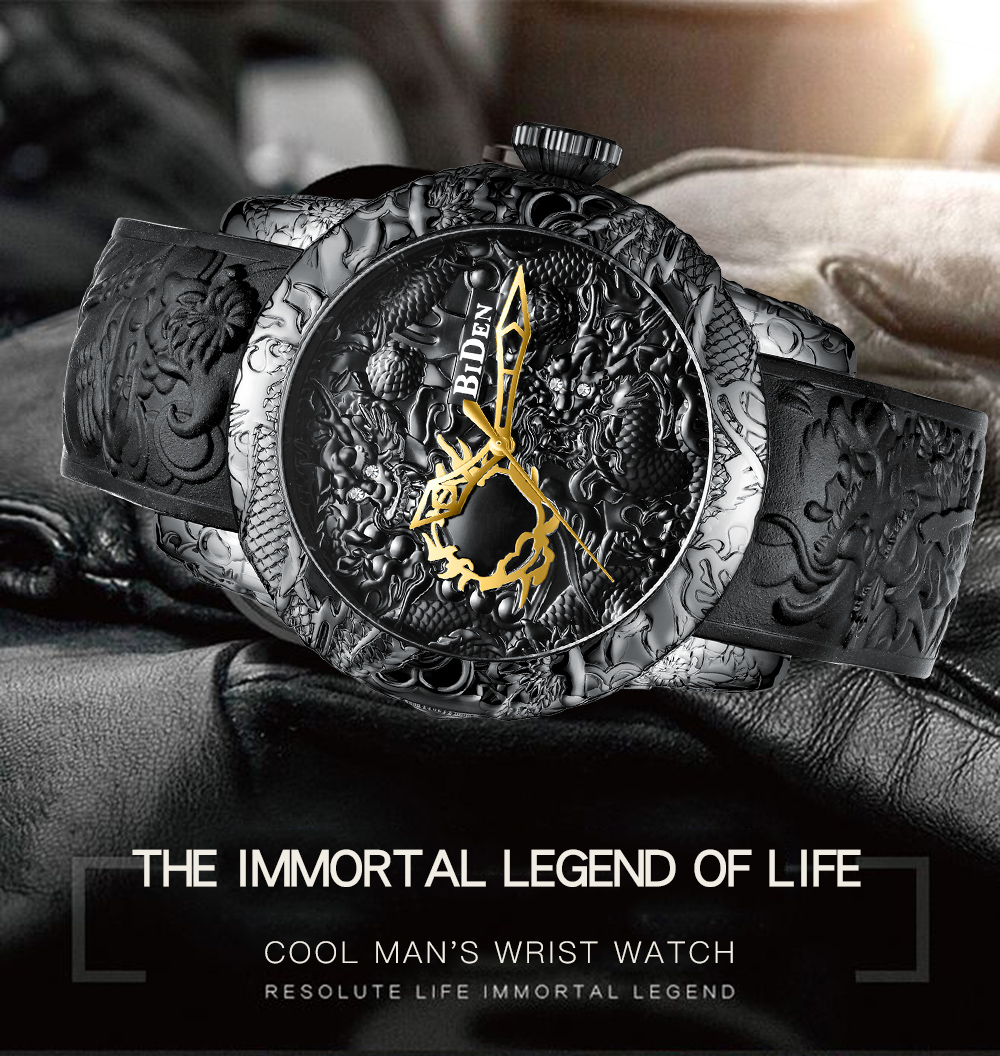 Luxury Watch Engraving - Luxury Gold Dragon Sculpture Watch Men