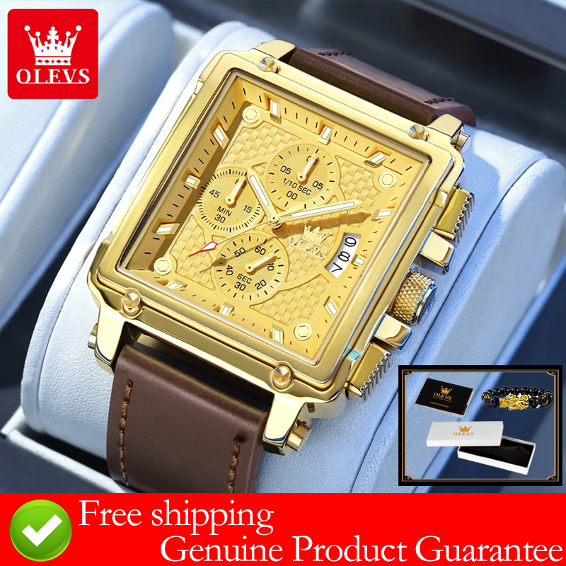 Luxury Watch Men - OLEVS brand mens watches waterproof Leather
